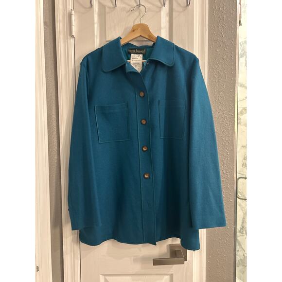 Harvé Benard 100% Wool Jacket Women’s Size 12 Teal Blue Button Front - Picture 1 of 4